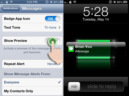 disable message preview on iphone