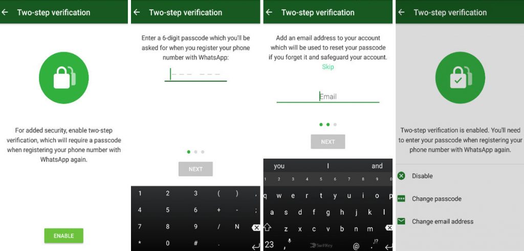enable whatsapp two step verification