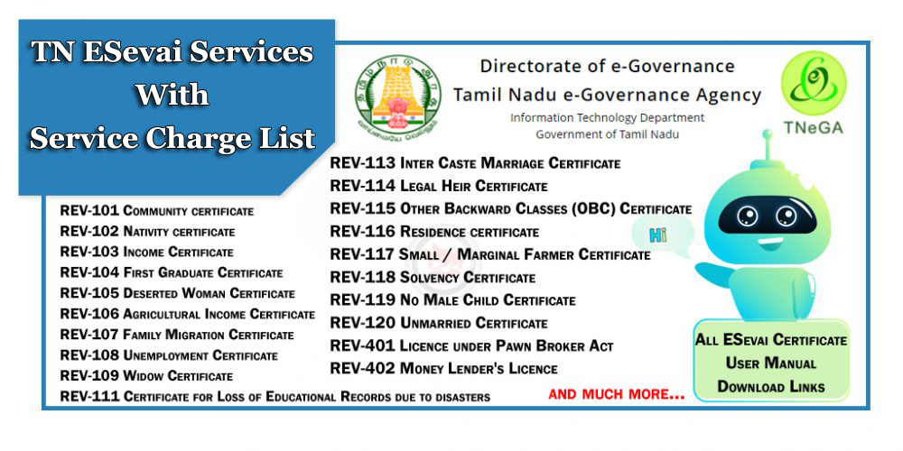 ESevai Service List With Service Charge List